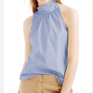 J. CREW Oxford Cotton Tie Neck Halter Top Blue Size 2 Petite